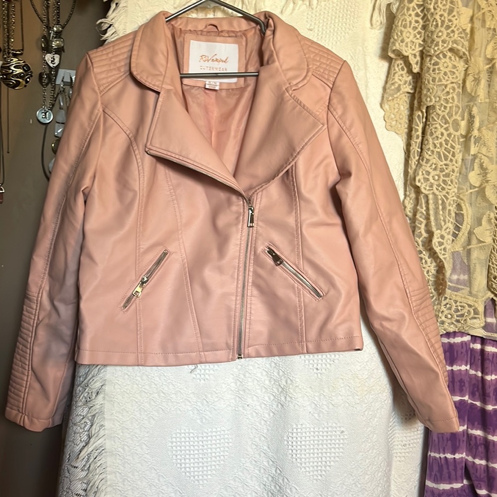 😄Pink Faux Leather Jacket XL - Picture 1 of 4